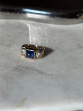 Load image into Gallery viewer, Vintage Blue Sapphire Sugarloaf &amp; Diamond Cabochon 14k Gold Ring Size 7.5
