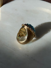 Load image into Gallery viewer, Chunky Blue Floral Carved Gold Vermeil Ring Size 7.25
