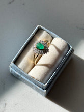 Load image into Gallery viewer, Vintage 14k Yellow Gold Diamond &amp; Emerald Halo Ring Size 7.25

