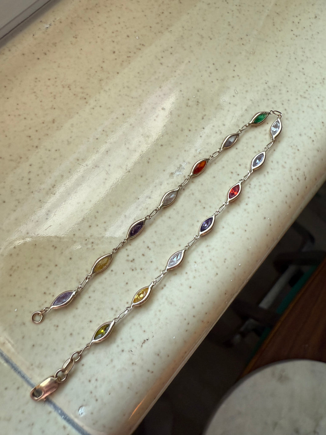 Italian 14k Yellow Gold Multicolor Station Bracelet 7.75”