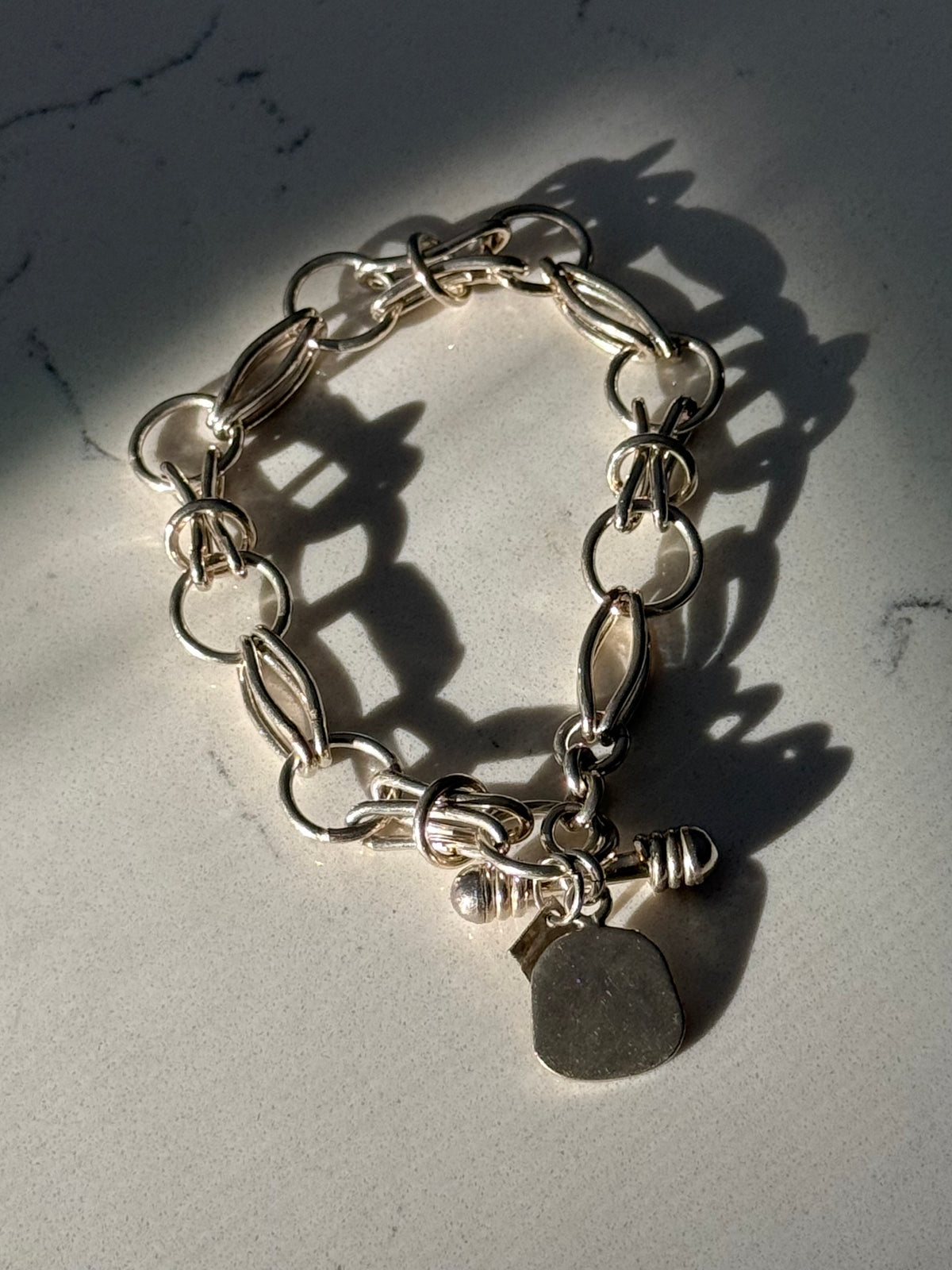 Vintage Sterling Silver Solid Toggle Clasp Bracelet 8”