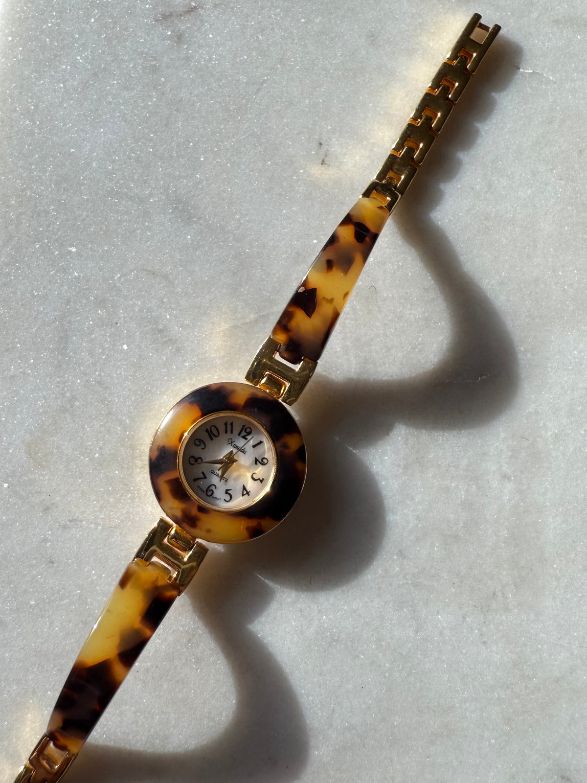 Vintage Tortoise Shell Goldtone Wristwatch 7.25”
