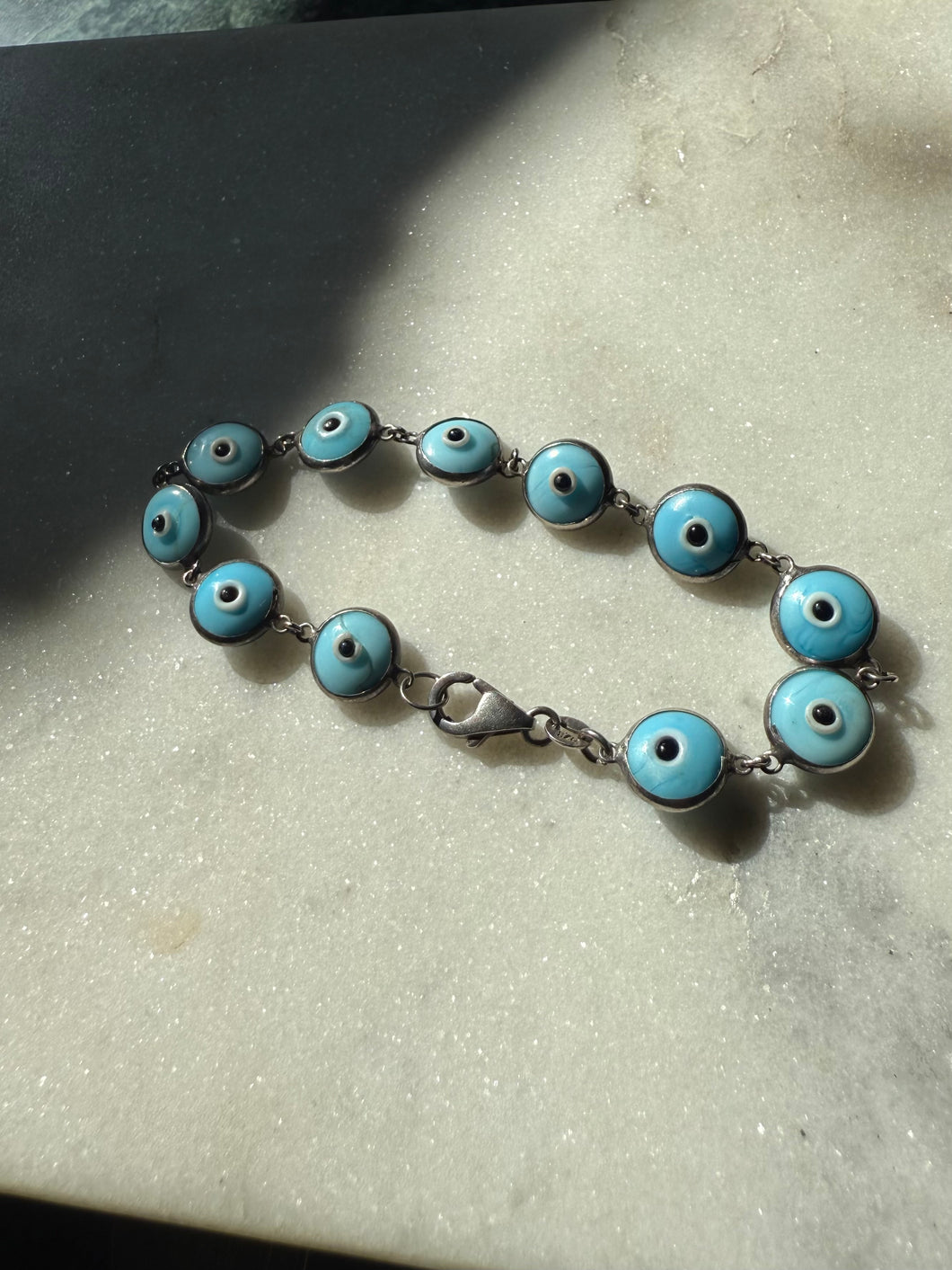 Evil Eye Sterling Silver Bracelet 7.25”