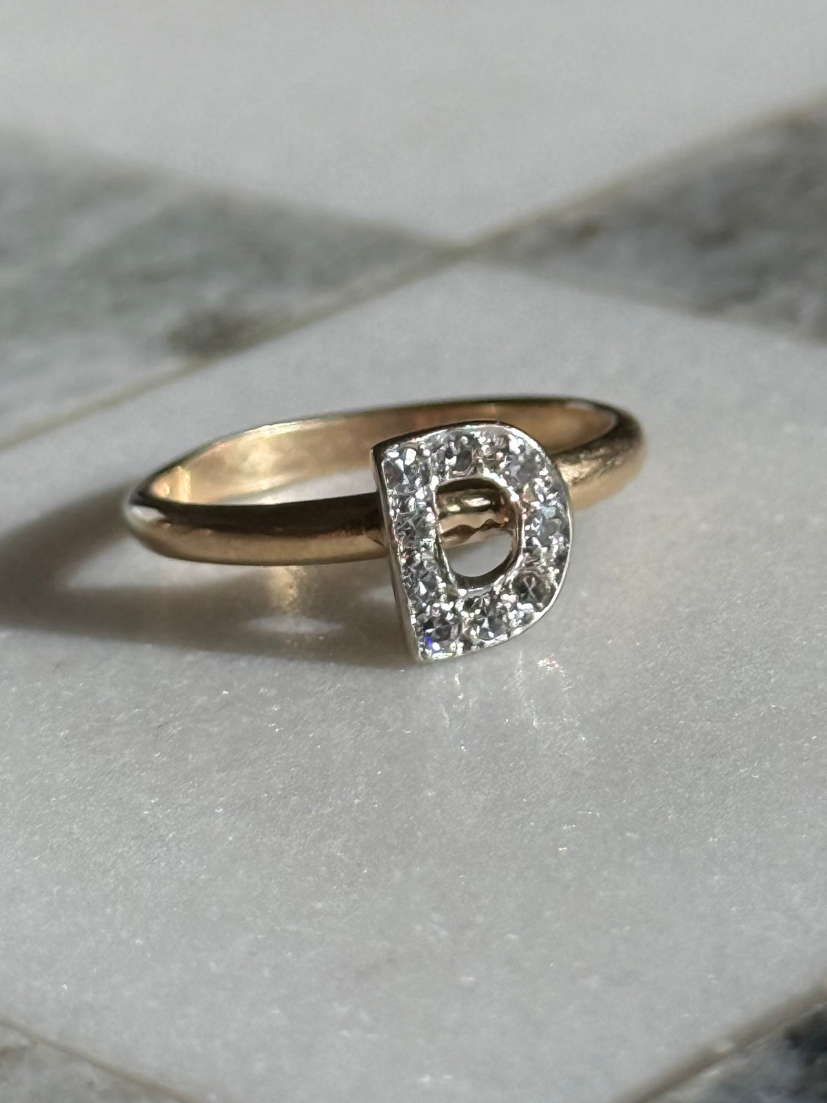 ‘D’ Diamond Initial 14k Gold Ring