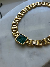Load image into Gallery viewer, Vintage Monet Chunky Green Intaglio Goldtone Necklace 15.5”

