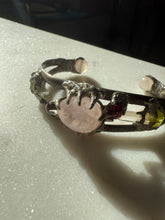 Load image into Gallery viewer, Chunky Rose Quartz Sterling Silver Cuff Bracelet 6.25”
