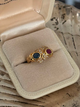 Load image into Gallery viewer, Vintage Solid 18k Yellow Gold Natural Sapphire &amp; Diamond Ring
