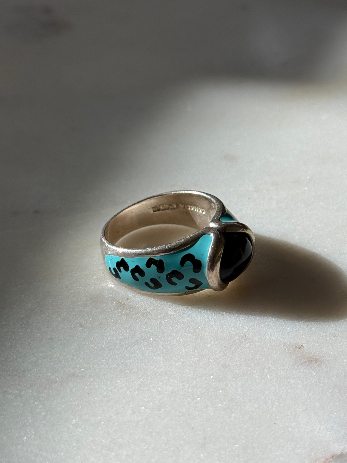 Canadian Blue Enamel Sterling Silver Ring Size 9.25