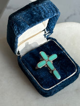 Load image into Gallery viewer, Turquoise Inlay Sterling Silver Cross Ring Size 5.25
