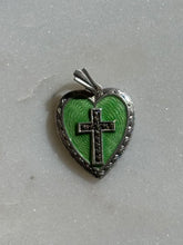 Load image into Gallery viewer, Antique Guilloche Enamel Etched Marcasite Sterling Heart Pendant

