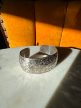Load image into Gallery viewer, Hand Etched Sterling Silver Wide Cuff Bracelet 6.75”
