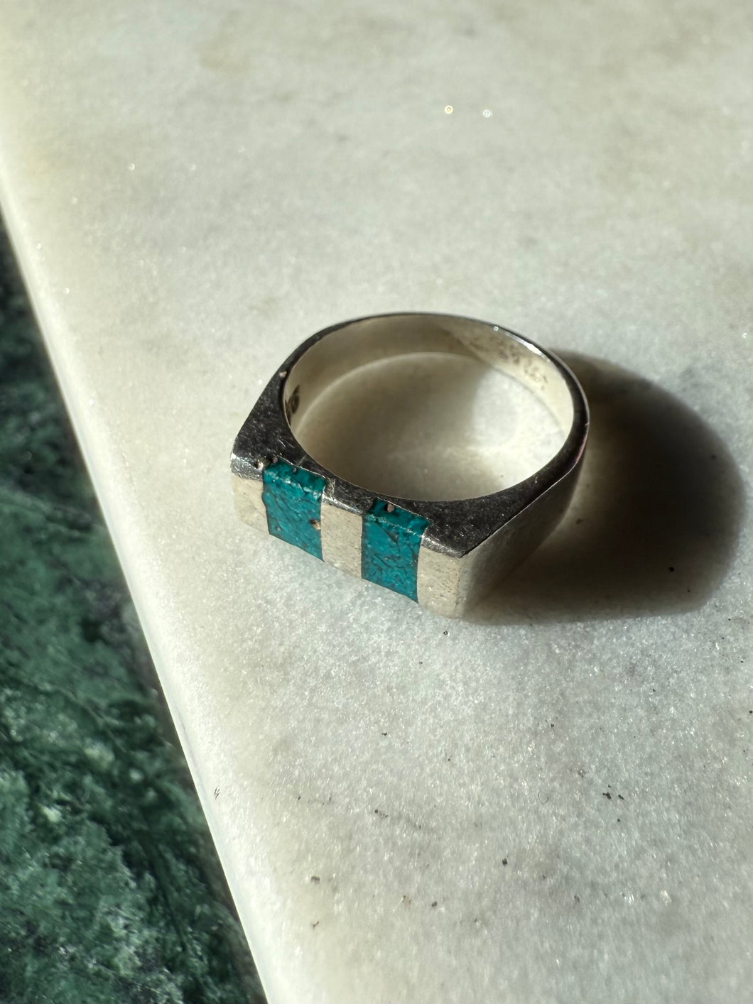 Mexico Crushed Turquoise Sterling Silver Ring Size 6.75