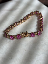 Load image into Gallery viewer, Lab Created Faceted Pink Sapphire Gold Vermeil Tennis Bracelet 7.25”
