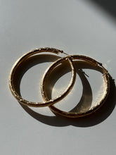 Load image into Gallery viewer, Etched 14k Yellow Gold Large Hoops 1.90”
