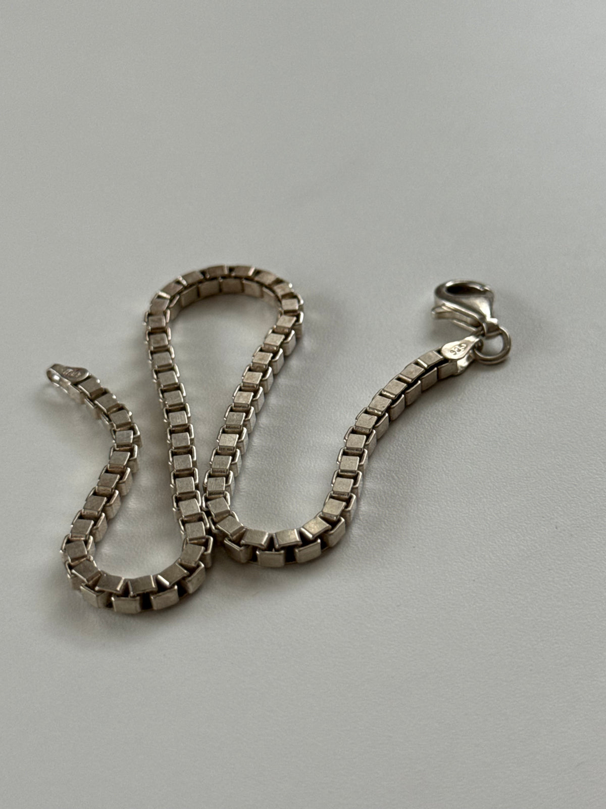 Vintage Box Chain Solid Sterling Silver Bracelet 9”