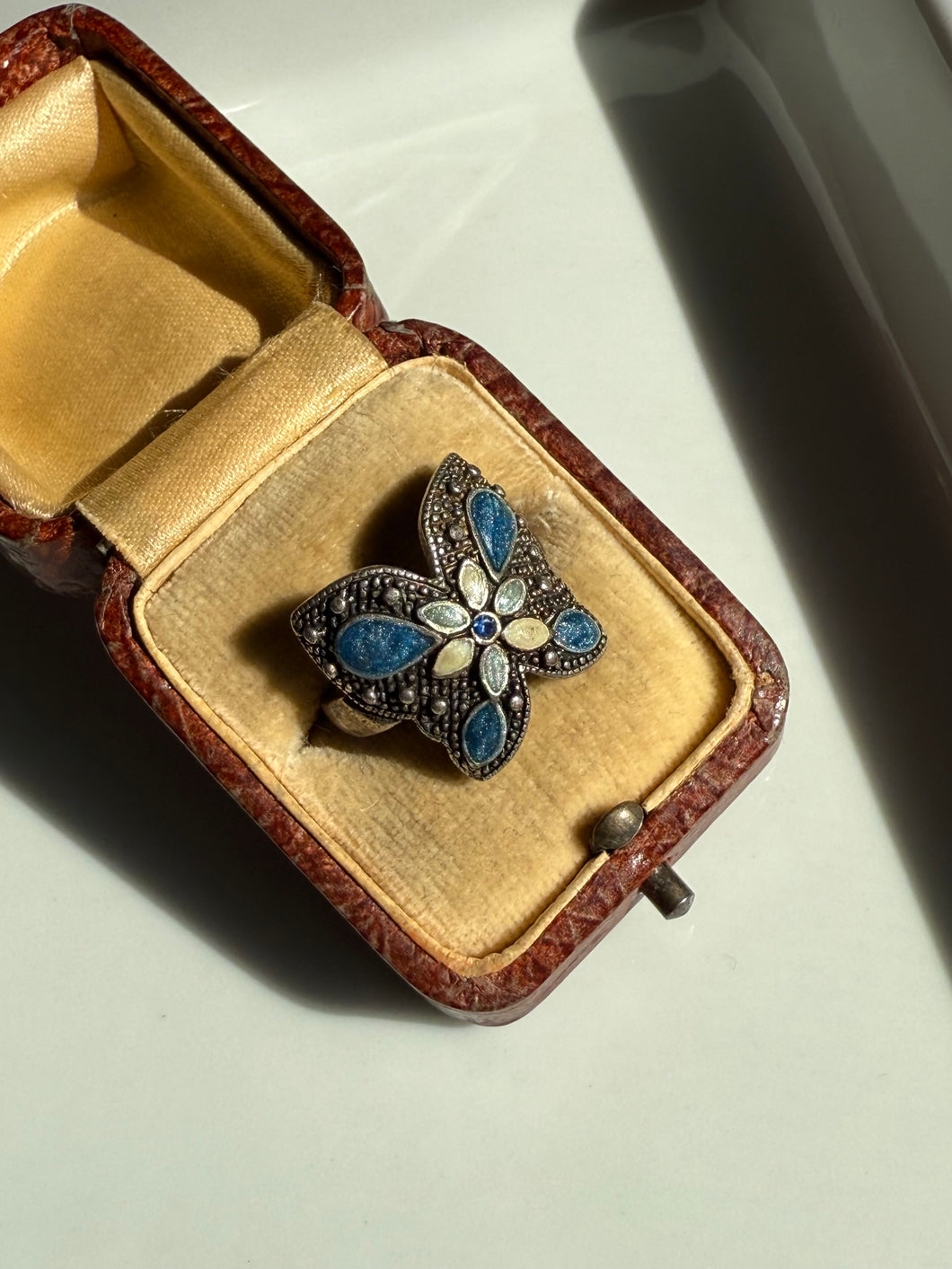Enamel Sterling Silver Butterfly Ring Size 7