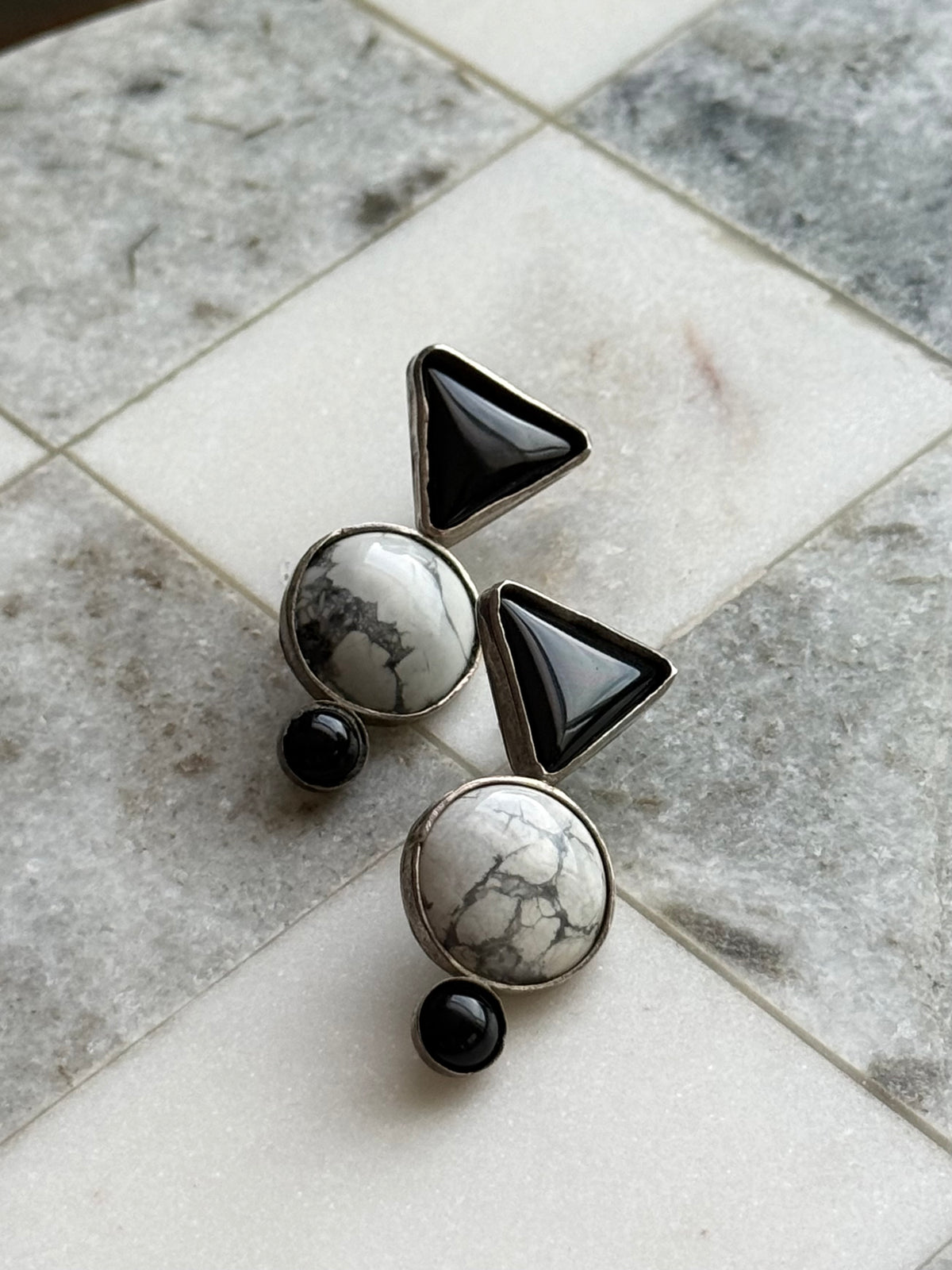 Black Onyx & Howlite Sterling Earrings