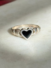 Load image into Gallery viewer, Black Enamel Heart Sterling Ring Size 7.5
