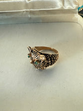 Load image into Gallery viewer, Emerald Eye Owl 14k Gold Ring Size 7.25
