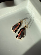 Load image into Gallery viewer, Vintage Pink Black Cloisonné Enamel Butterfly Gold Plated Earrings
