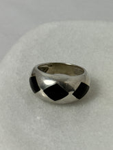 Load image into Gallery viewer, Black Onyx Harlequin Inlay Sterling Ring Size 7
