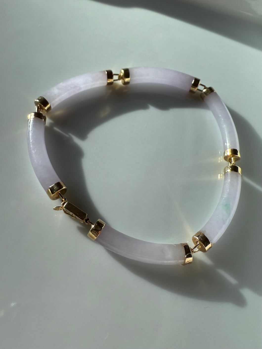 Lavender Jade 14k Yellow Gold Bracelet 7”