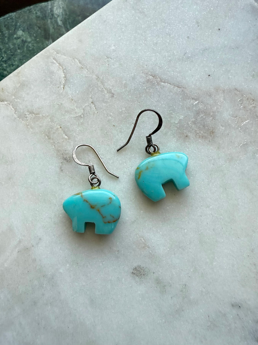 Dyed Howlite Bear Sterling Silver Earrings
