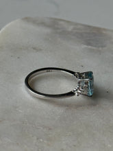 Load image into Gallery viewer, Cushion Cut Aquamarine with Single Cut Diamonds 14k White Gold Ring
