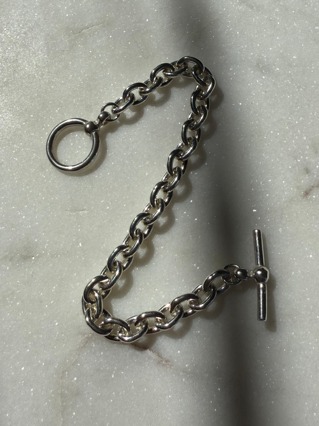Cable Link Sterling Silver Toggle Clasp Bracelet 7”