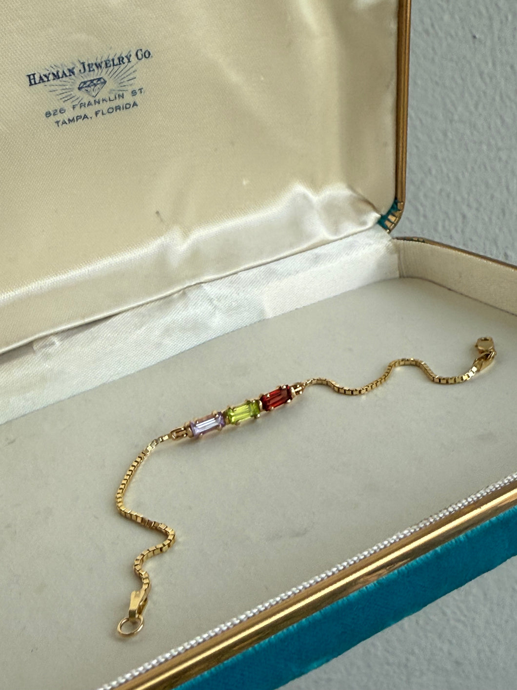 Peridot Garnet Amethyst 14k Gold Micro Box Chain Bracelet 6.5”