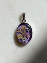 Load image into Gallery viewer, Purple Pressed Flowers Sterling Silver Pendant
