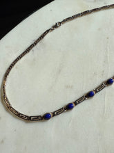 Load image into Gallery viewer, Vintage Lapis Greek Key Sterling Silver Necklace 17”

