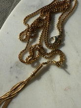 Load image into Gallery viewer, Italian 18k Yellow Gold Box Link Double Chain Lariat Tassel Necklace 20”
