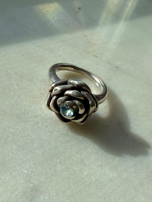 Blue Flower Sterling Silver Ring Size 7.25