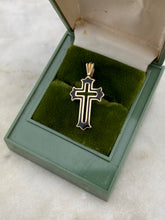 Load image into Gallery viewer, Michael Anthony 1987 Black Enamel 14k Gold Cross Pendant
