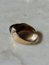 Load image into Gallery viewer, Vintage Blue Sapphire Sugarloaf &amp; Diamond Cabochon 14k Gold Ring Size 7.5
