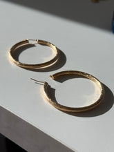 Load image into Gallery viewer, Etched 14k Yellow Gold Large Hoops 1.90”
