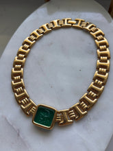 Load image into Gallery viewer, Vintage Monet Chunky Green Intaglio Goldtone Necklace 15.5”
