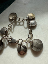 Load image into Gallery viewer, Vintage Sterling Silver Coin Charm Bracelet 8”
