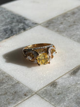 Load image into Gallery viewer, Canary Yellow &amp; Clear CZ Gold Vermeil Ring Size 8
