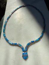 Load image into Gallery viewer, Simulated Opal Inlay Sterling Silver Necklace 14.5”
