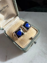 Load image into Gallery viewer, Blue &amp; Black Enamel Sterling Silver Push Back Earrings
