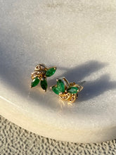 Load image into Gallery viewer, Vintage Emerald &amp; Diamond 14k Yellow Gold Push Back Earrings
