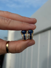 Load image into Gallery viewer, Solid 18k Gold Diamond &amp; Blue Sapphire Omega Back Earrings
