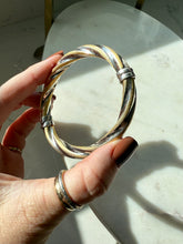 Load image into Gallery viewer, Italian Two-Tone Sterling Silver Gold Vermeil Hinged Bangle Bracelet
