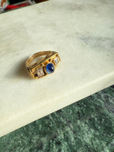 Load image into Gallery viewer, Antique Blue Sapphire Sugarloaf Cabochon Diamond Ring
