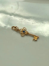 Load image into Gallery viewer, Vintage Blue Enamel 18k Yellow Gold Key Pendant
