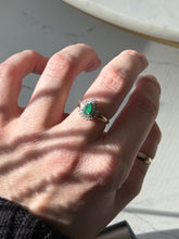 Load image into Gallery viewer, Vintage 14k Yellow Gold Diamond &amp; Emerald Halo Ring Size 7.25
