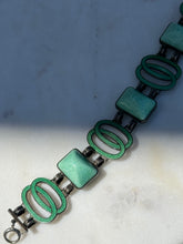 Load image into Gallery viewer, Antique Green Enamel Sterling Silver Bracelet
