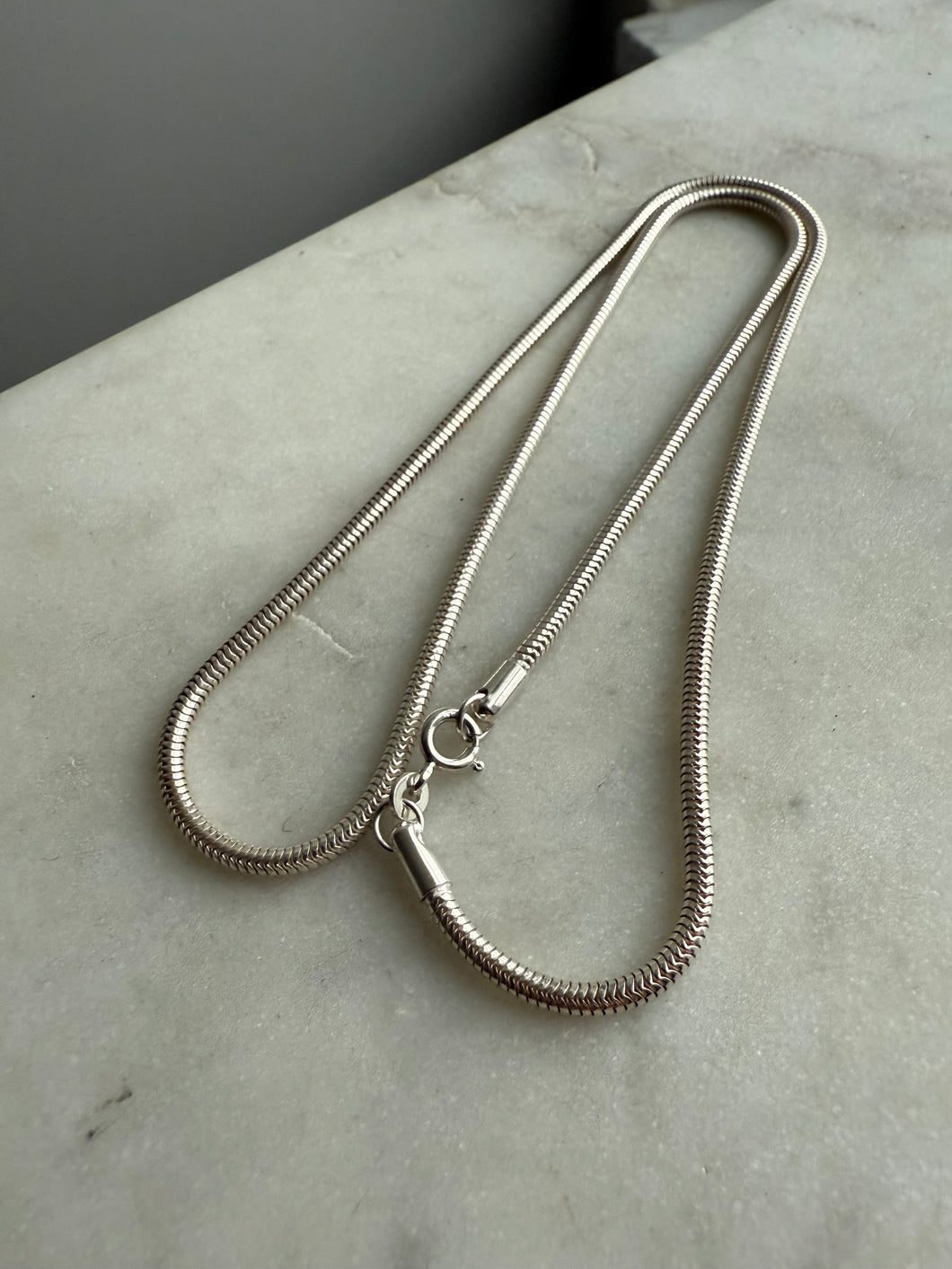 Vintage Rounded Snake Link Sterling Silver Chain 20”